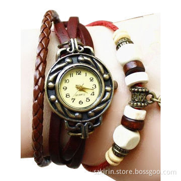 PU leather watch with artificial stones, alloy case/copper plating/stainless steel case for optional